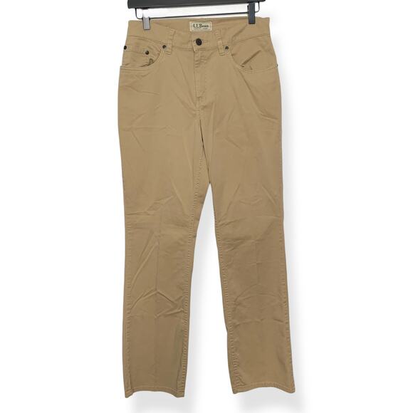 Medium Tall LL Bean women's tan khaki high rise classic fit straight leg pants 8 - Picture 1 of 8